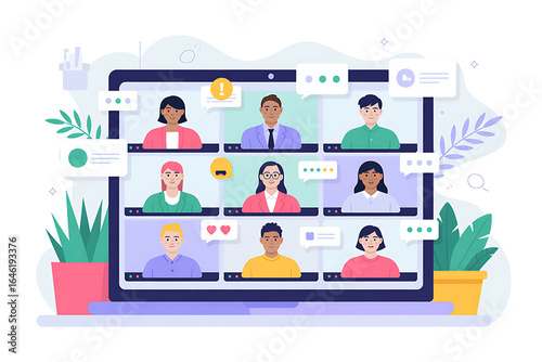 Diverse group of people participating in a video conference call