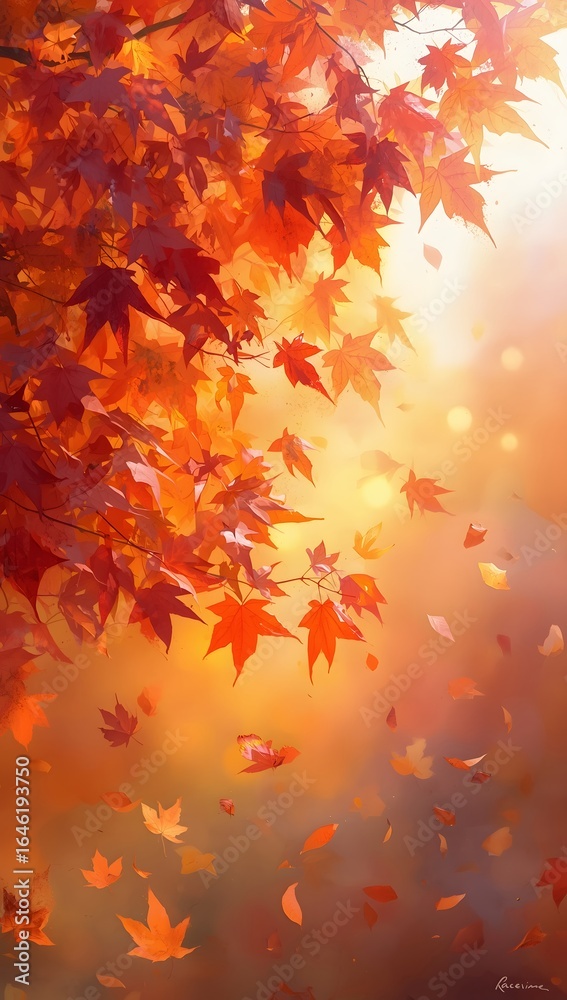 Impressionist Autumn Foliage with Vibrant Reds, Oranges, and Yellows on Soft Pastel Background Impressionist Autumn Foliage with Vibrant Reds, Oranges, and Yellows on Soft Pastel Background