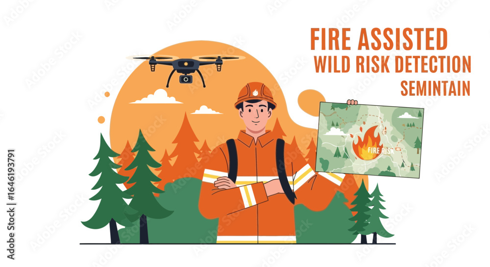 Fototapeta premium Firefighter Using Drone To Detect Wildfire Risks In Mountain Terrain