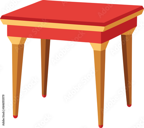 An assortment of simple, isolated wooden furniture including a chair, a stool, and a table on a white background