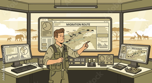 Wildlife Expert Tracking Animal Migration Routes in Research Station