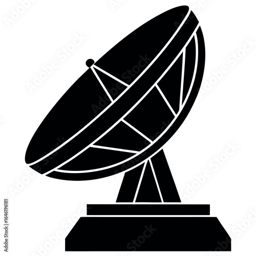 Large satellite dish antenna receiver and transmitter for television and radio transmission flat vector icon 