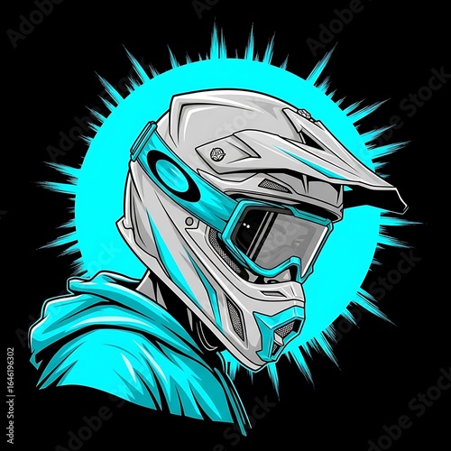 Cool motocross rider with helmet and goggles in vector style