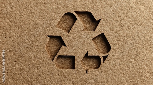 Eco-friendly recycle symbol cutout on textured recycled paper background, symbolizing sustainability and green initiatives