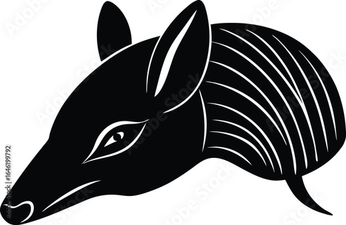 Stylized black and white armadillo head illustration