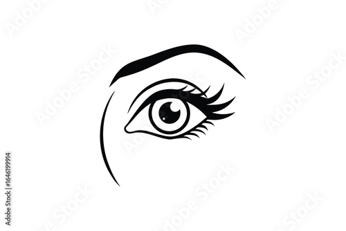 Black and white illustration of a female eye with dramatic eyelashes silhouette
