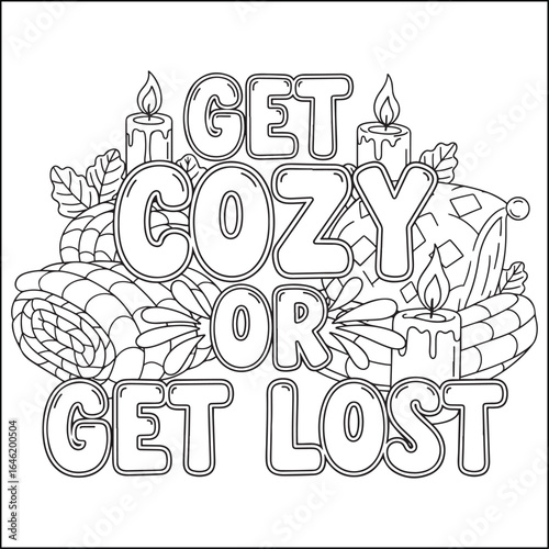 Cozy swear word. Bold and easy coloring pages for adults.