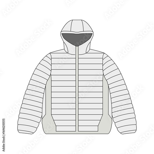 Stylish modern puffer jacket with hood and horizontal quilting, perfect for outdoor adventures and urban fashion.