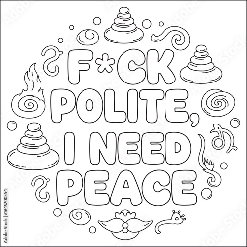 Cozy swear word. Bold and easy coloring pages for adults.