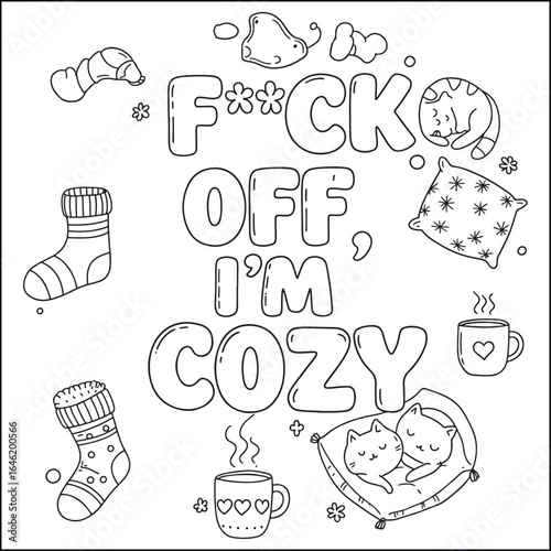 Cozy swear word. Bold and easy coloring pages for adults.