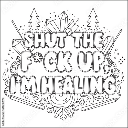 Cozy swear word. Bold and easy coloring pages for adults.