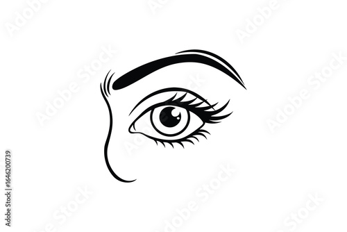 Black and white illustration of a female eye with thick eyebrow silhouette