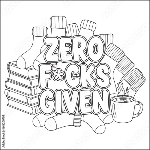 Cozy swear word. Bold and easy coloring pages for adults.