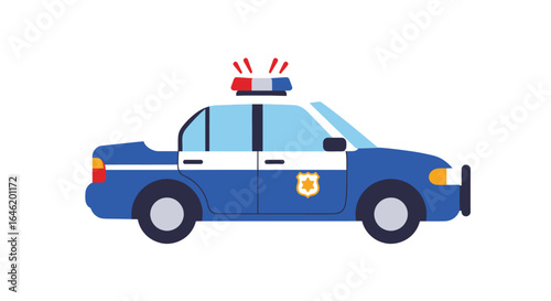 Stylized vector illustration of a vibrant police patrol car against white backdrop