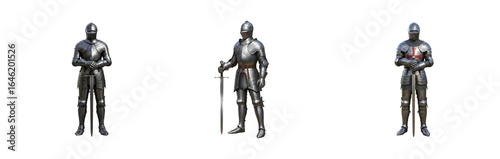 Knights in armor displaying valor historic battlefield medieval environment side chivalry concept. Cut out set png