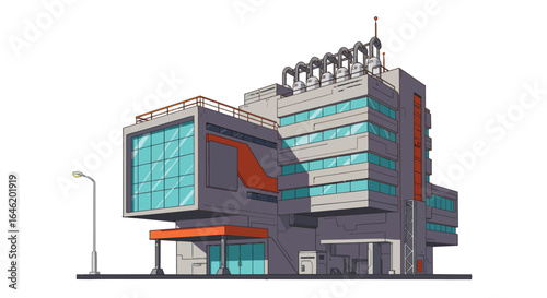 Stylized vector illustration of modern science research building design