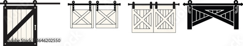 Rustic Sliding Barn Door Collection Vector Illustration for Home Decor