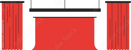 Minimalist red stage backdrop illustration with curtains and overhead lighting