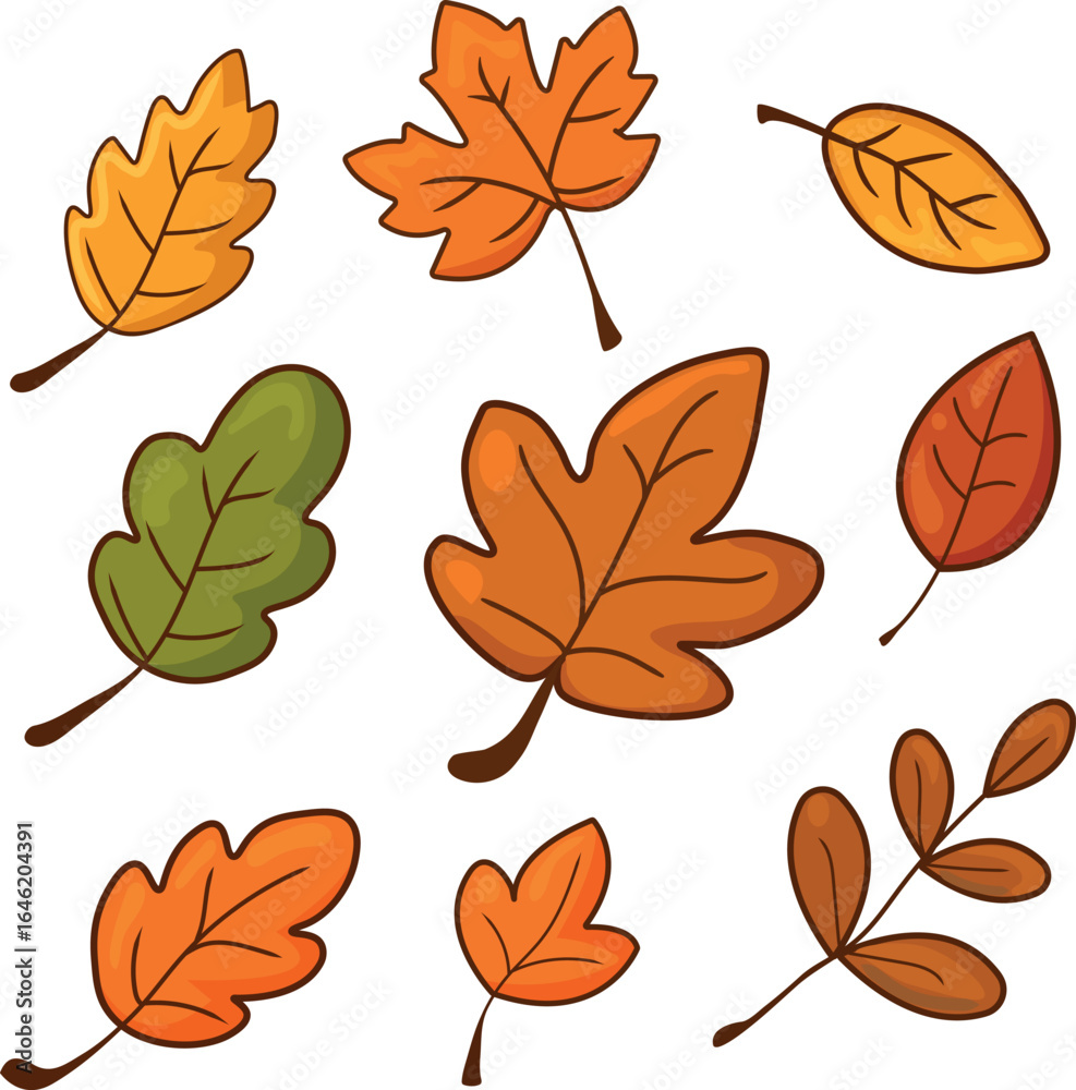 Obraz premium Autumn Cartoon Leaves Collection