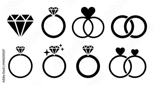 Diamond engagement rings wedding bands hearts vector