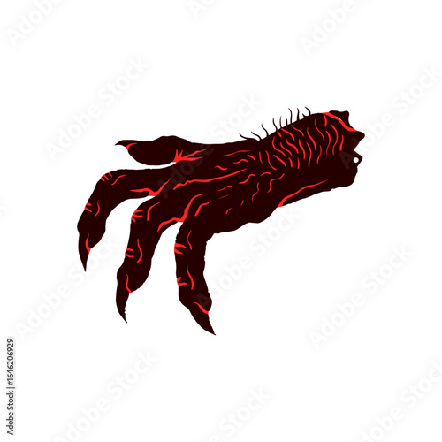 Creepy monster claw with red details, a terrifying and eerie design element, perfect for horror themed projects or Halloween designs