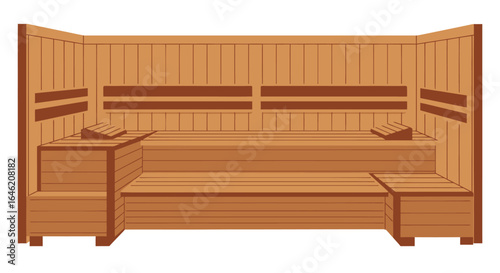 Stylized vector illustration: A cozy sauna interior with wooden benches