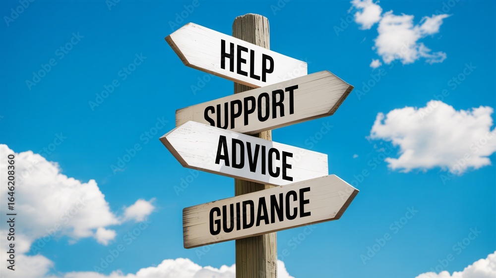 Fototapeta premium Seeking direction get help support advice guidance now concept