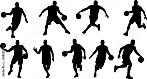 Basketball player dribbling silhouette vector illustration
