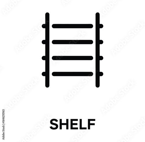 Vector art of simple shelf isolated on white background, a structure with horizontal planes used for storing items, often made of wood or metal and attached to a wall or part of a larger unit