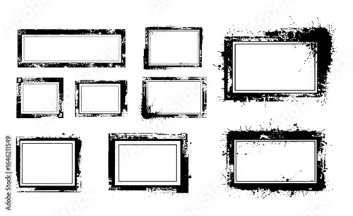 Wallpaper Mural Black ink splatter grunge rectangular frames set white Torontodigital.ca