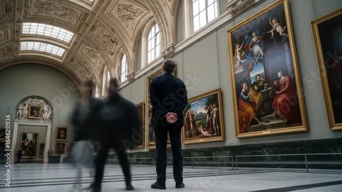 A Man Contemplating Masterpieces in Louvre Museum