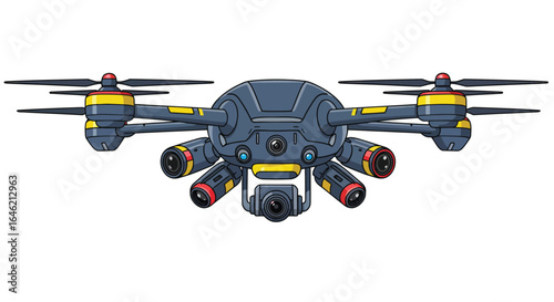 Detailed vector illustration of a futuristic surveillance drone on white background
