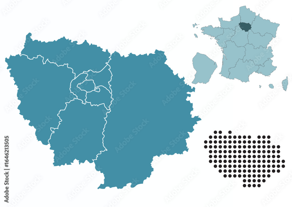 Obraz premium Set maps of Île-de-France province
