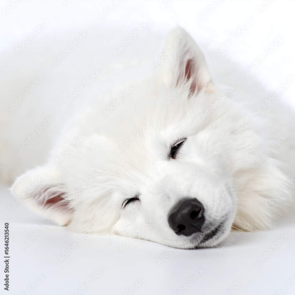 Fototapeta premium Sleepy white dog resting