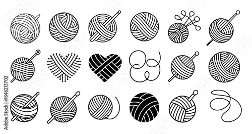 Yarn balls and knitting needles collection graphic design wool thread