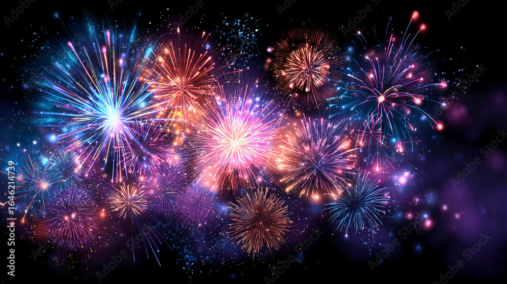 Fototapeta premium Colorful fireworks exploding in night sky