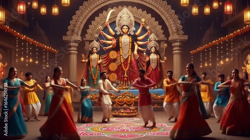 Divine Dance: A vibrant depiction of Durga Puja celebrations