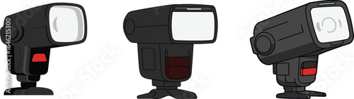 Illustration of three external camera flashes with different design types