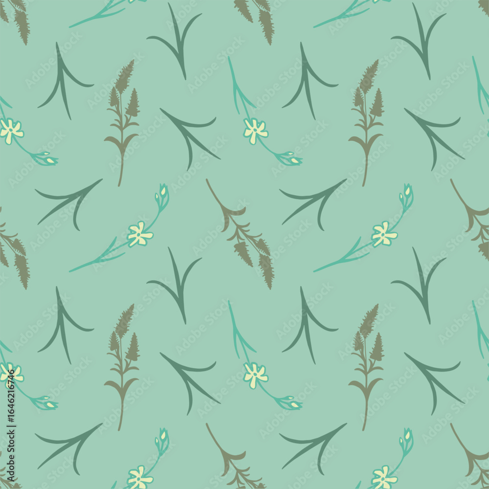 Fototapeta premium Seamless vector pattern. Botanical pattern with flowers in doodle style. Summer floral background. Основные RGB