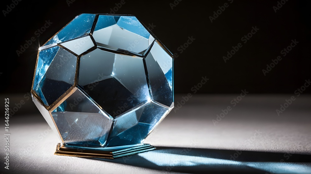 Naklejka premium Geometric, faceted glass orb with gold accents.