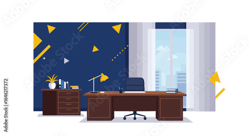 Modern and Minimalist Private Executive Office Space Vector Illustration
