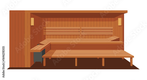 A Stylized Flat Vector Illustration of a Comfortable Sauna Interior