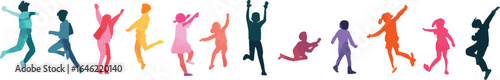 Abstract colorful child dancing and playing silhouette vector 