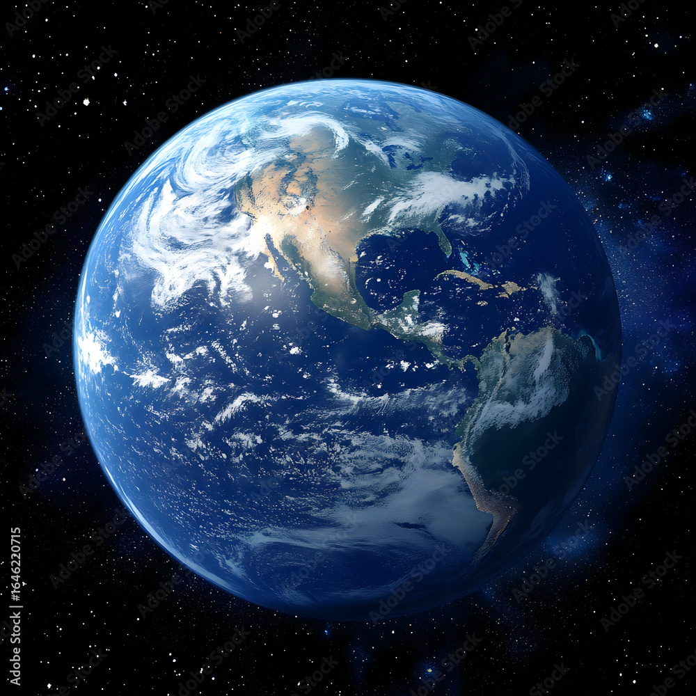 Obraz premium Stunning Earth from space with vibrant blue oceans offering a global perspective, ideal for science, environment, and technology projects