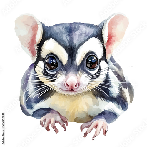 Sugar Glider, watercolor drawing vector, isolated on a white background.
