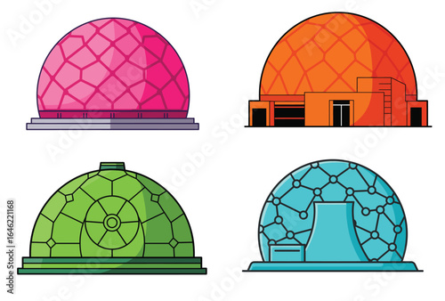 Colorful dome structures illustration in vector style showing diverse energy solutions