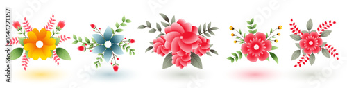 Vibrant watercolor floral arrangement with cascading petals and leaves