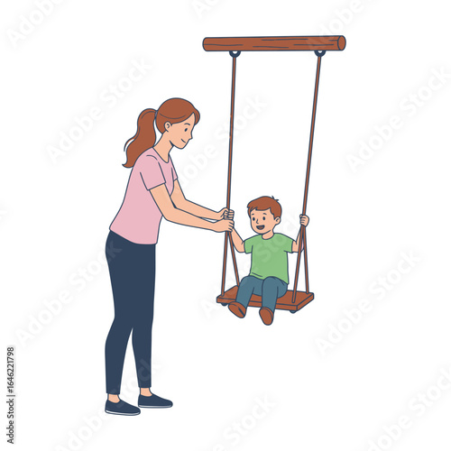 Mother and Child Enjoying a Swing Set A Tender Moment of Playful Childhood Joy in the Park