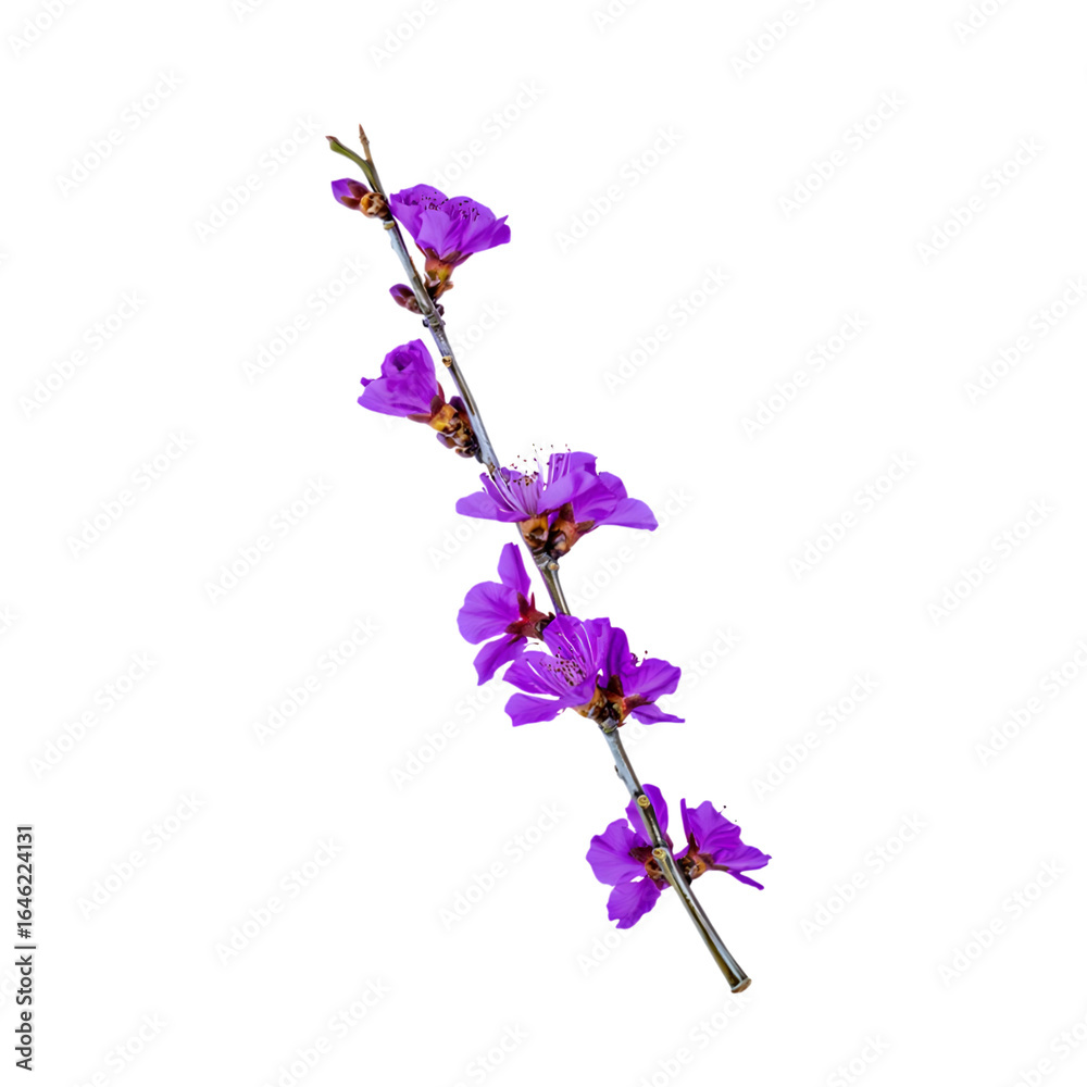 Obraz premium Vibrant Purple Flowering Plant Branch, Isolated on Black: Elegant Creeper Vine Stock Photo.