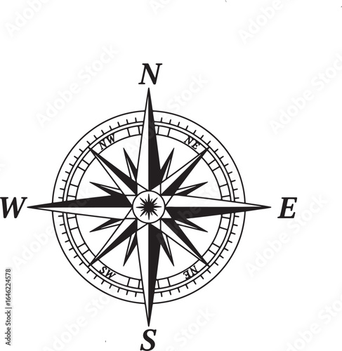 compass on white background, Vintage Compass Rose for Navigation and Maps
